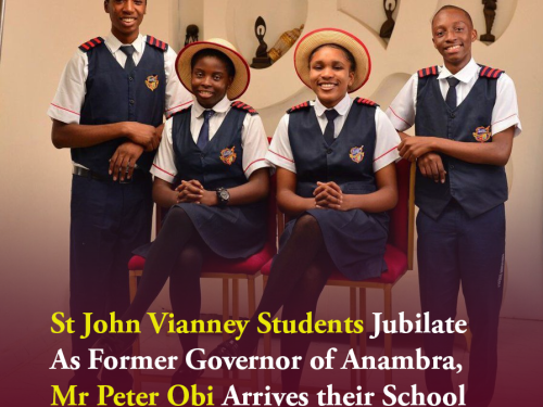 St John Vianney Students Jubilate As Former Governor of Anambra, Mr Peter Obi Arrives their School After UK Debate Victory (Video)